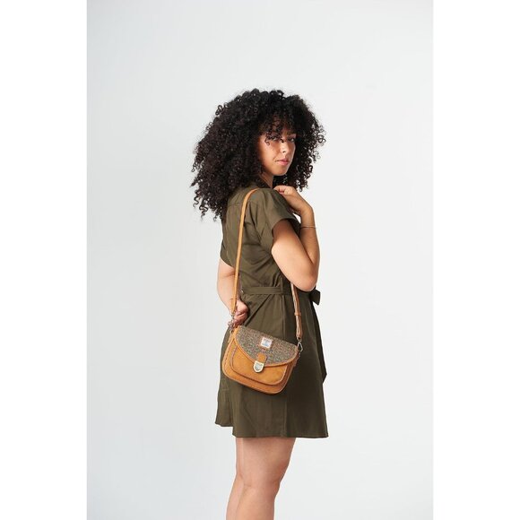 Scottish Harris Tweed Leather Mini Saddle Bag Chestnut Herringbone Adjustable St - Picture 3 of 7